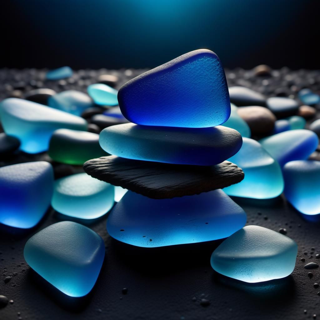 Balanced Blue Sea Glass at Sunset in Hyperrealism