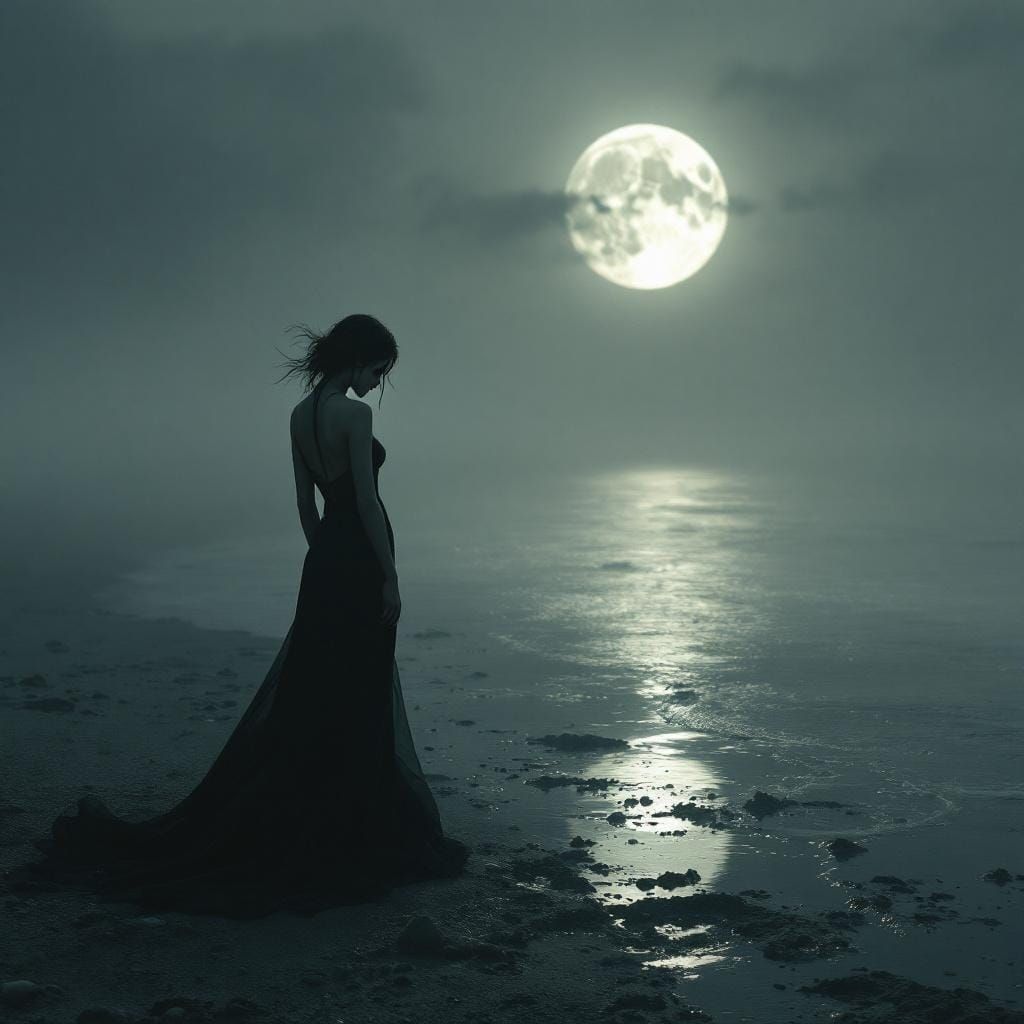 Woman Letting Go of Broken Heart on Misty Beach