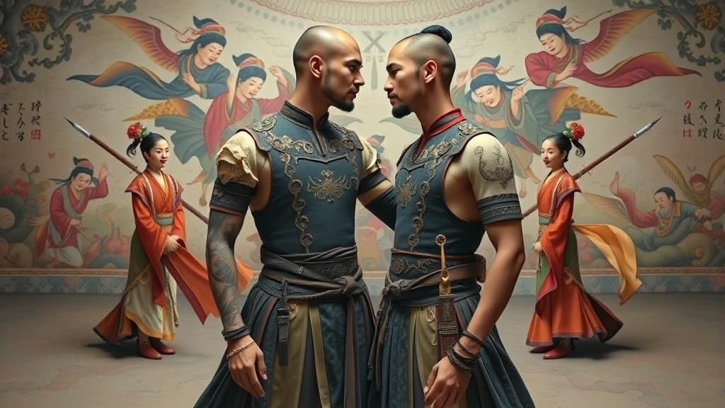 Chinese Men in Mogao Mural Style