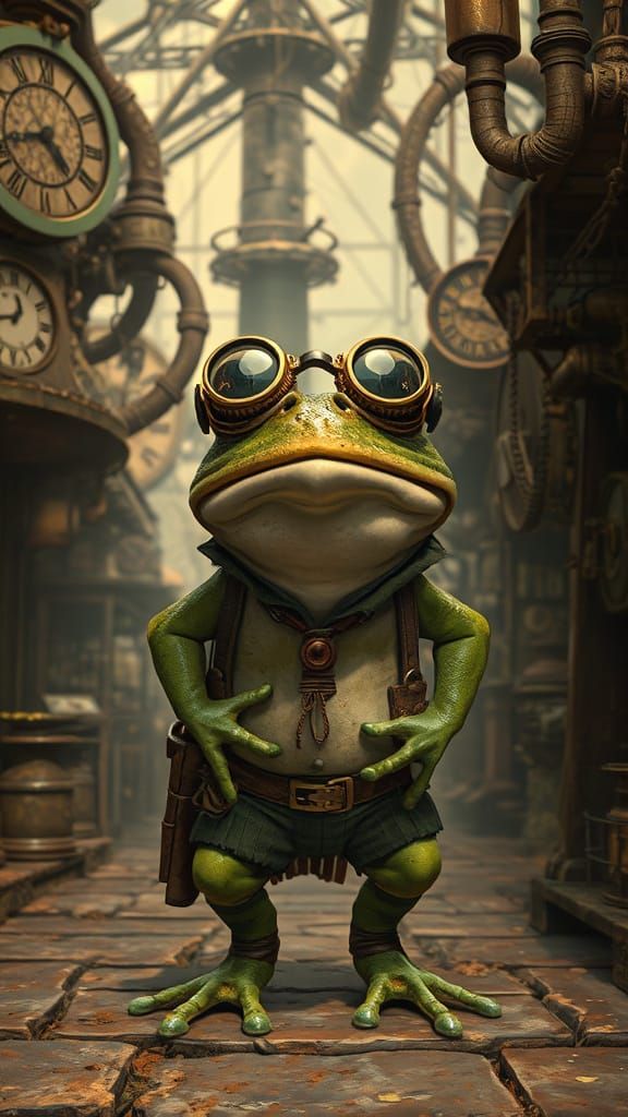 Steampunk Frog in Victorian Marketplace