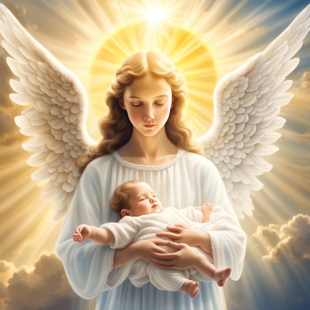Guardian Angel Protecting Baby Jesus in Heaven