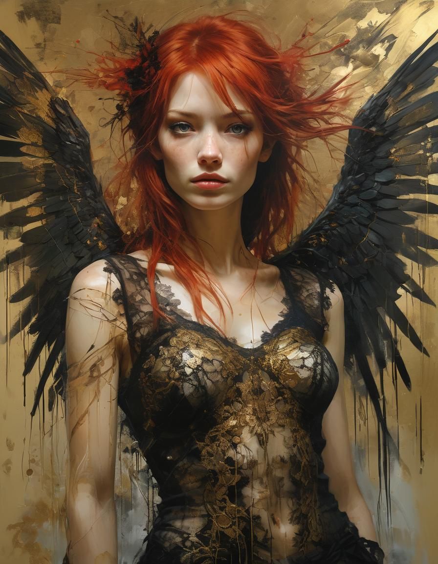 Red-Haired Angel in Oil Painting Style