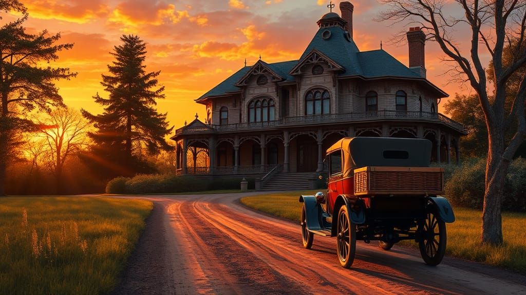 Victorian style house with a Ford Model T