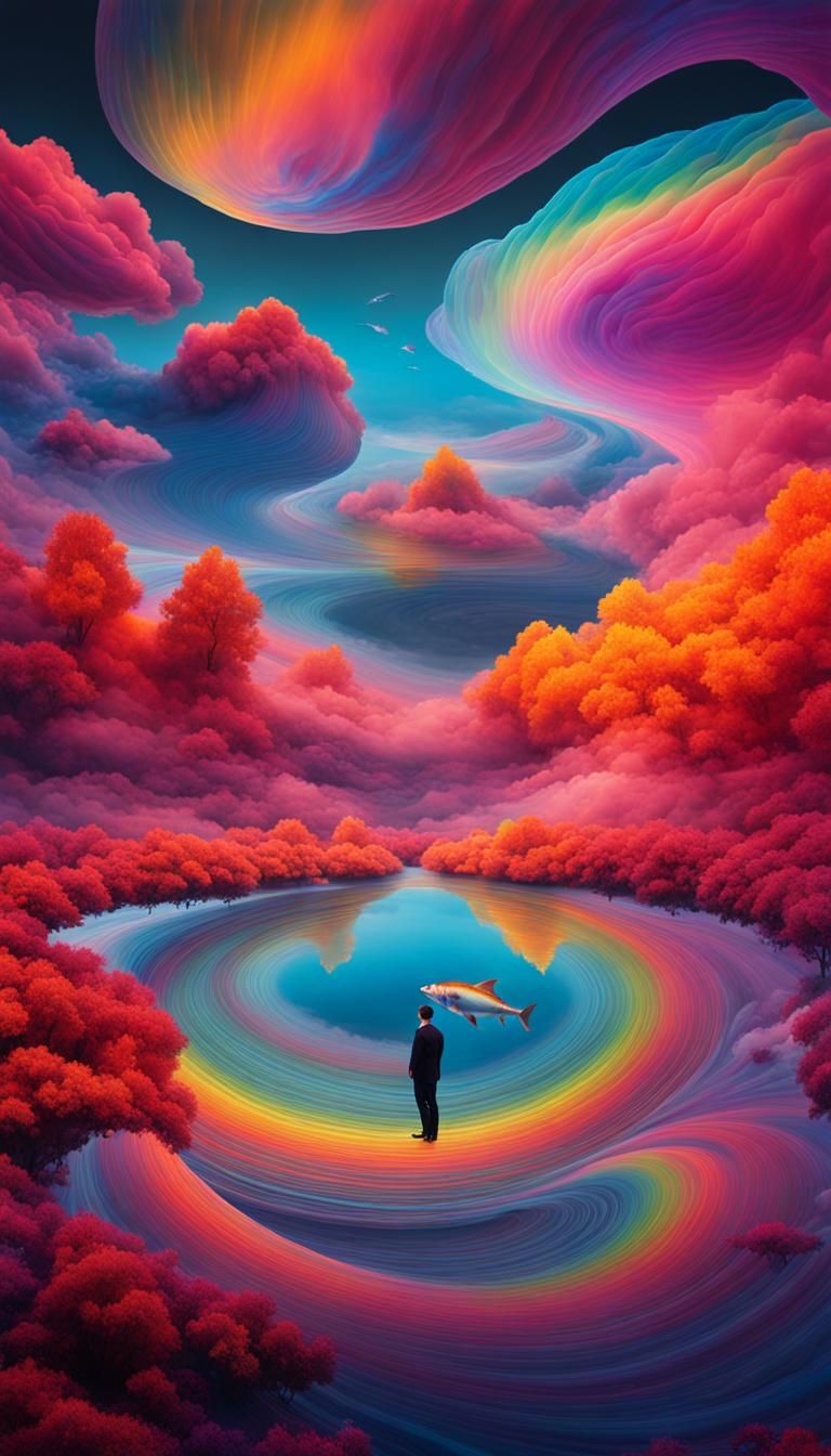 a lake of colorful non-newtonian fluids, vibrations causing ...