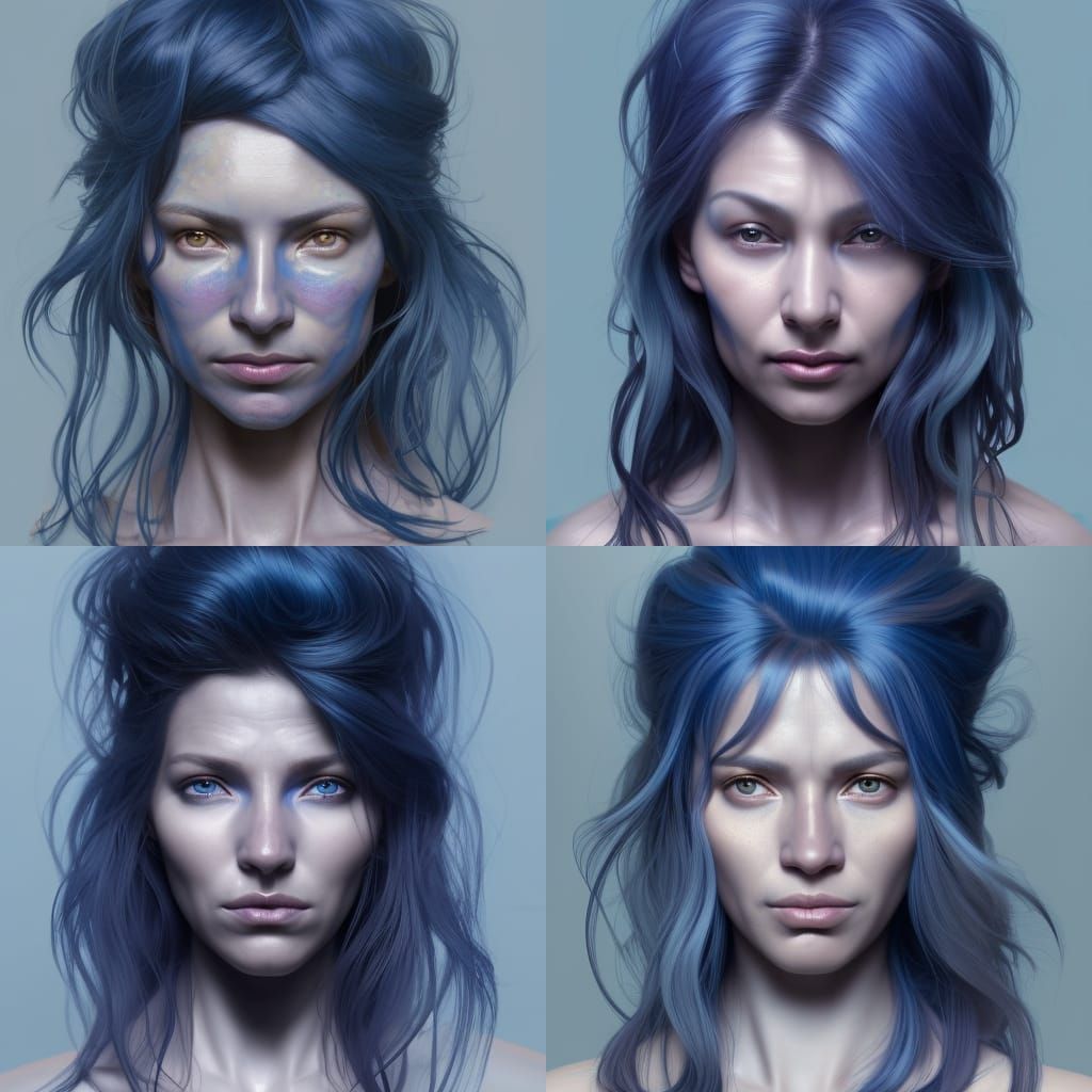 Blue-Skinned Woman: Hyperdetailed Portrait in Artgerm Style