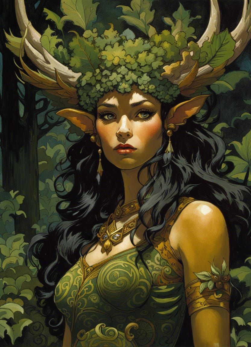 Detailed Forest Elf Portrait in Ejsing Style