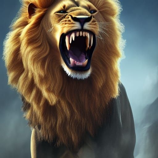 Fiery Lion Roaring: Digital Matte Painting