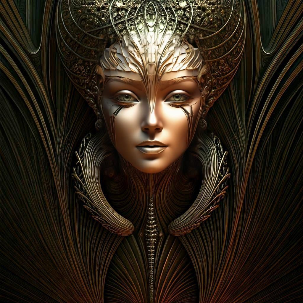 Art Deco Metal Sculpture of a Woman with Fractals