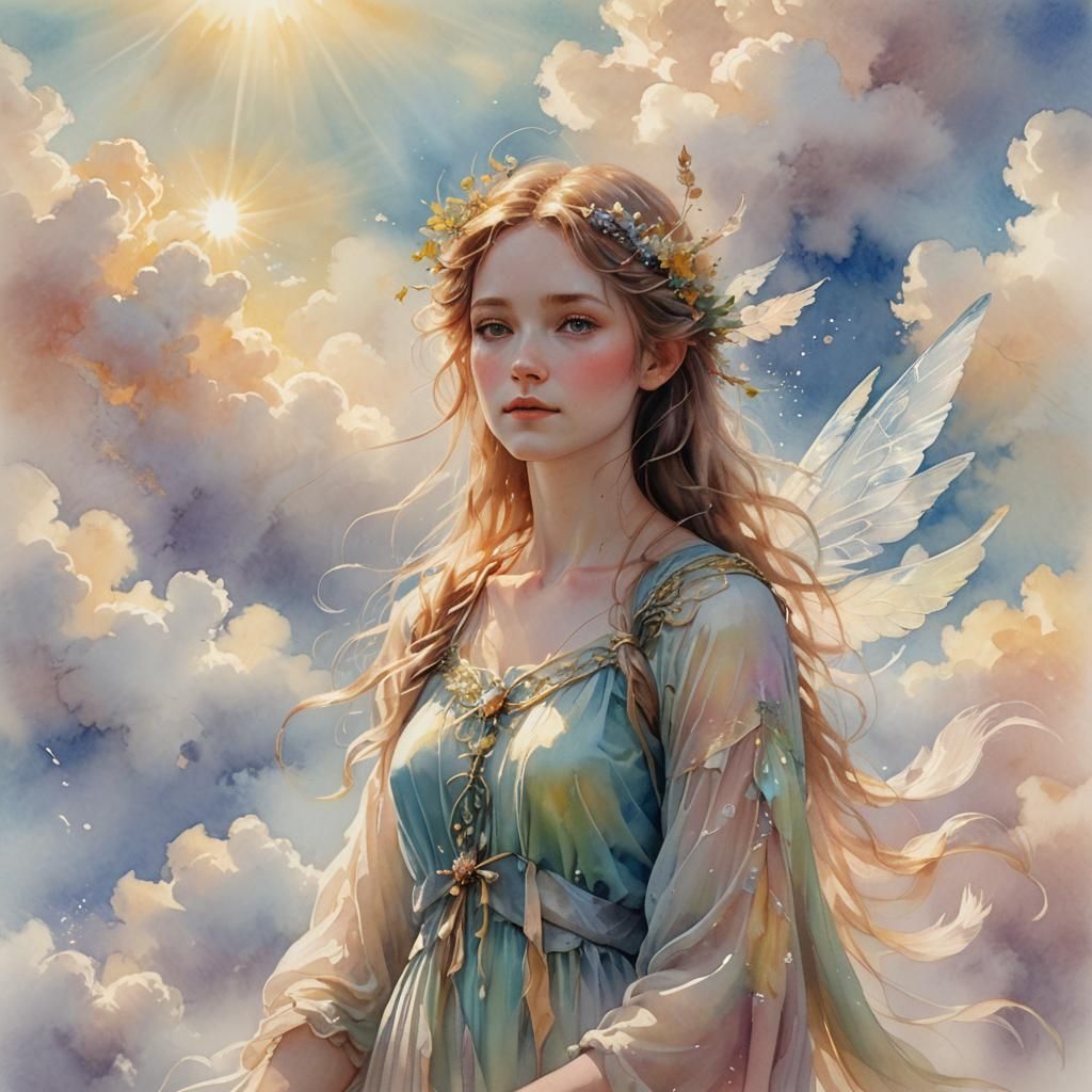 Spring Fae in Pastel Watercolor with Soft Focus