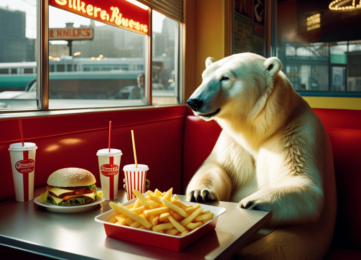 Depressed Polar Bear at New York Diner, Aldridge Style