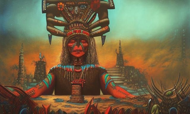 Aztec Sacrifice: Dark Psychedelic Horror Concept Art