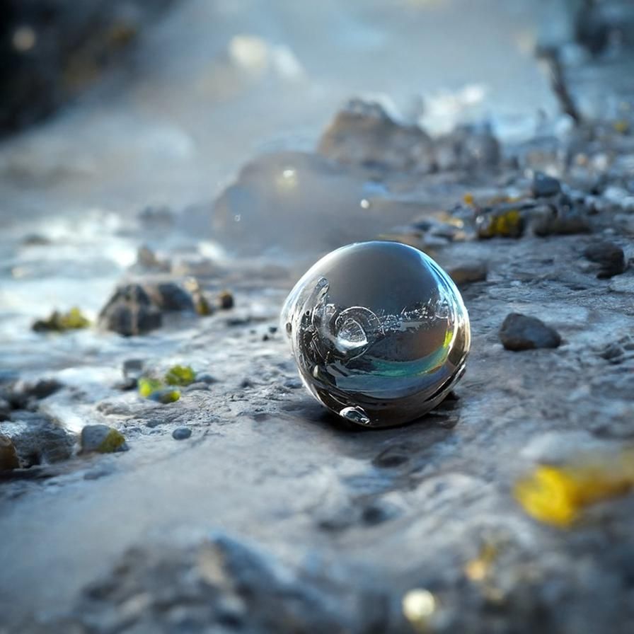 Moonlit Seascape Reflected in Bubble