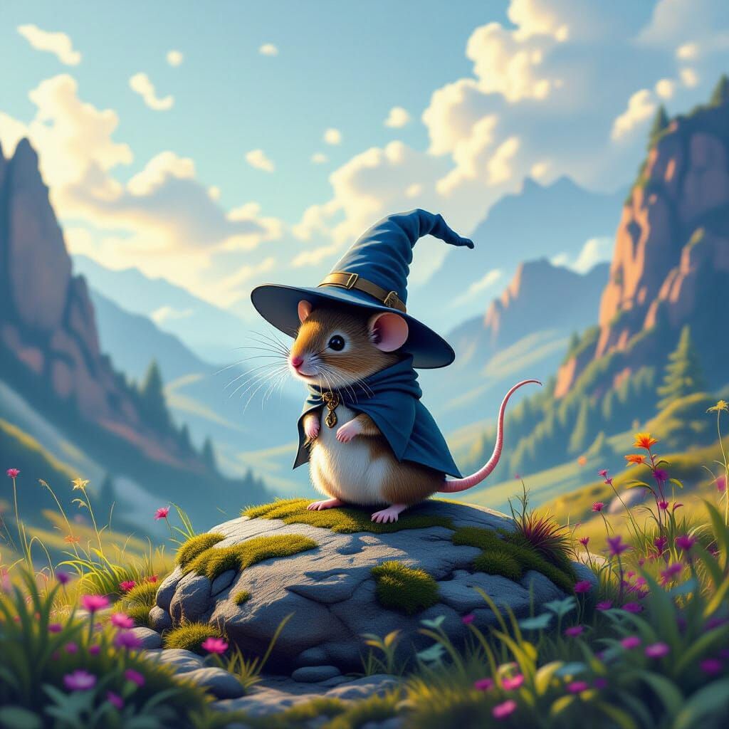 Mouse Wizard in Triadic Landscape, Digital Art