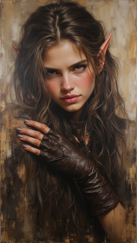 Elegant Elf Sorceress: Sensual Impasto Oil Painting