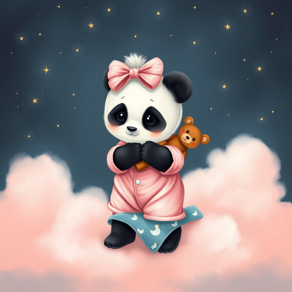 Panda in Pink Pajamas on a Cloud
