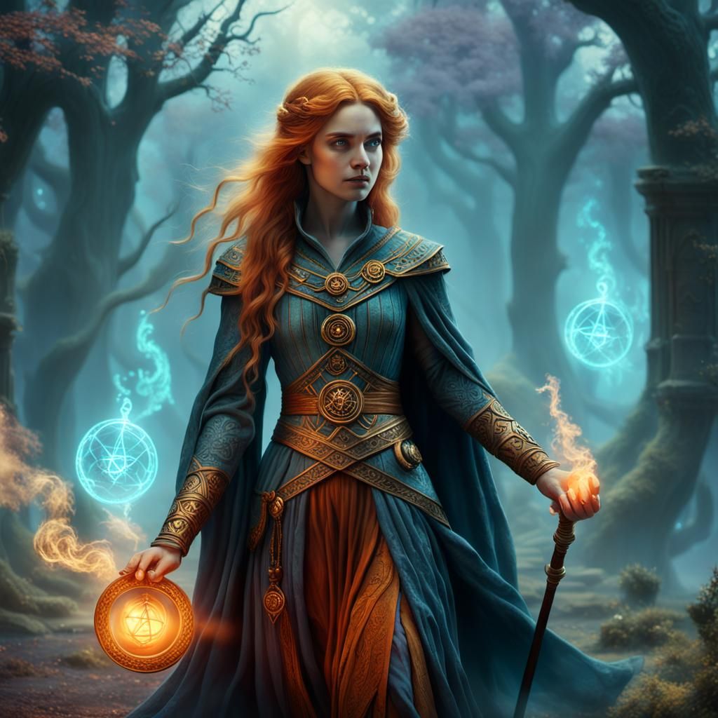 Mystical Mage with Ancient Tome in Matte Painting