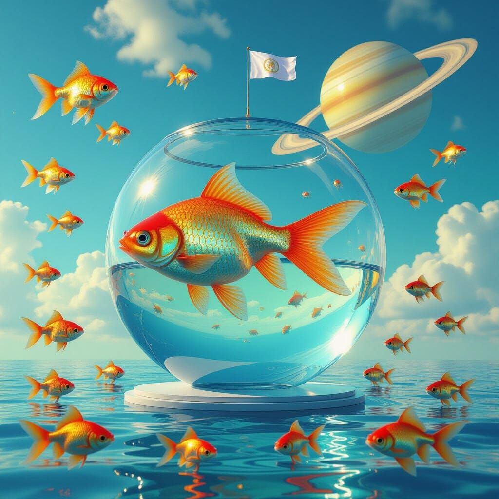 Colossal Goldfish Bowl Dreamscape in Surreal Style