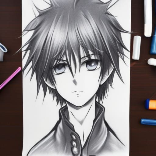 Intriguing Anime Boy in Charcoal Style
