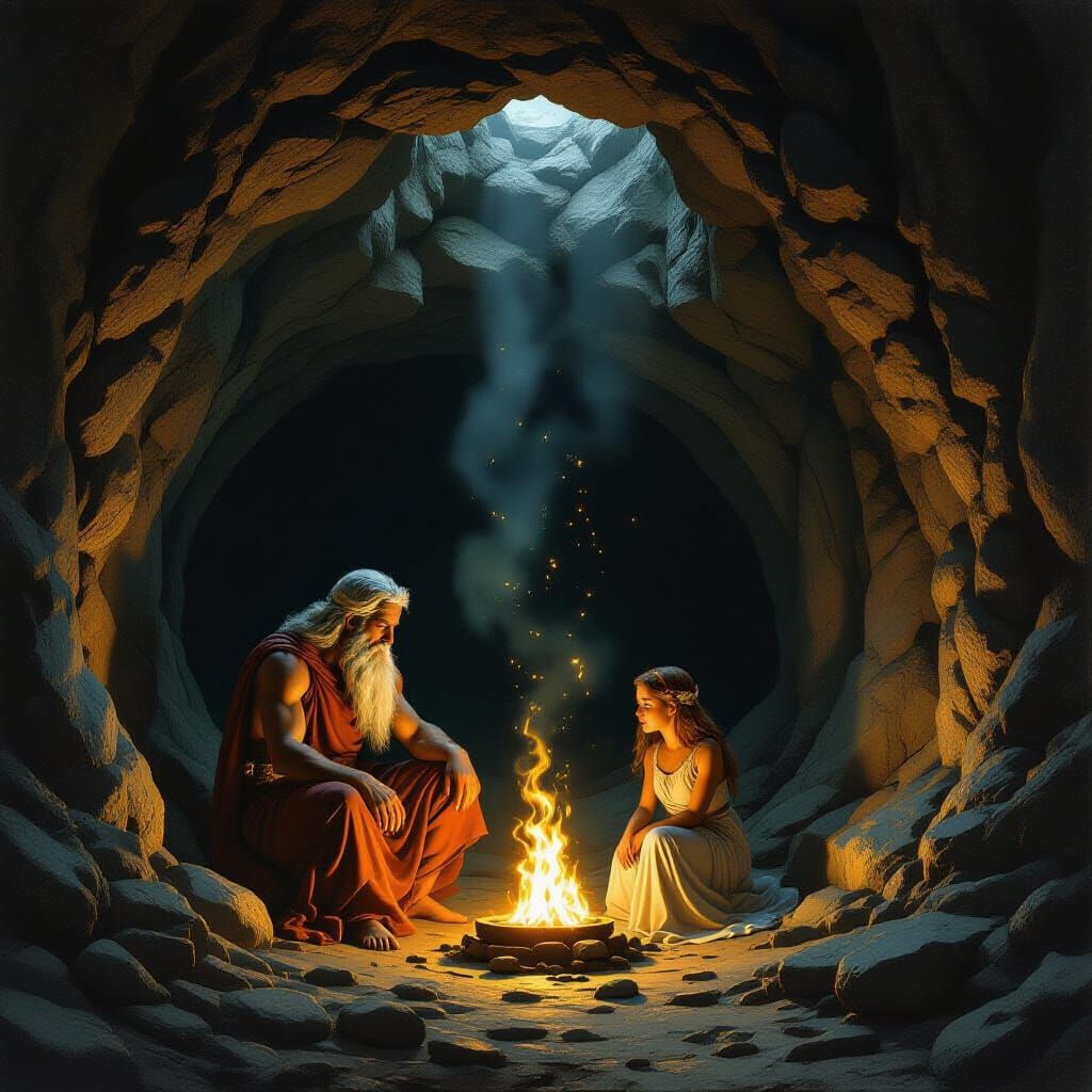 Greek Gods Kairos and Hestia Inside Cronus's Stomach