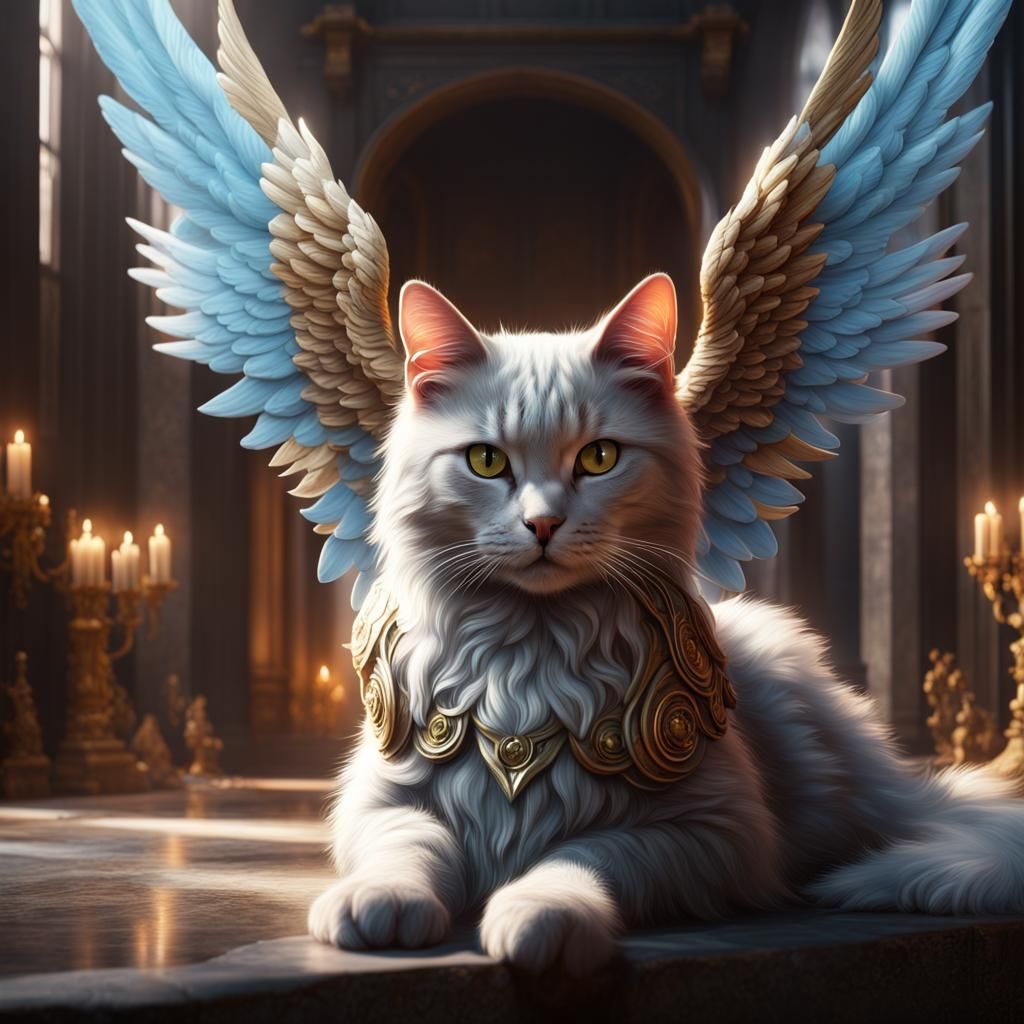 Cat with Angel Wings in Fantasy Art Style