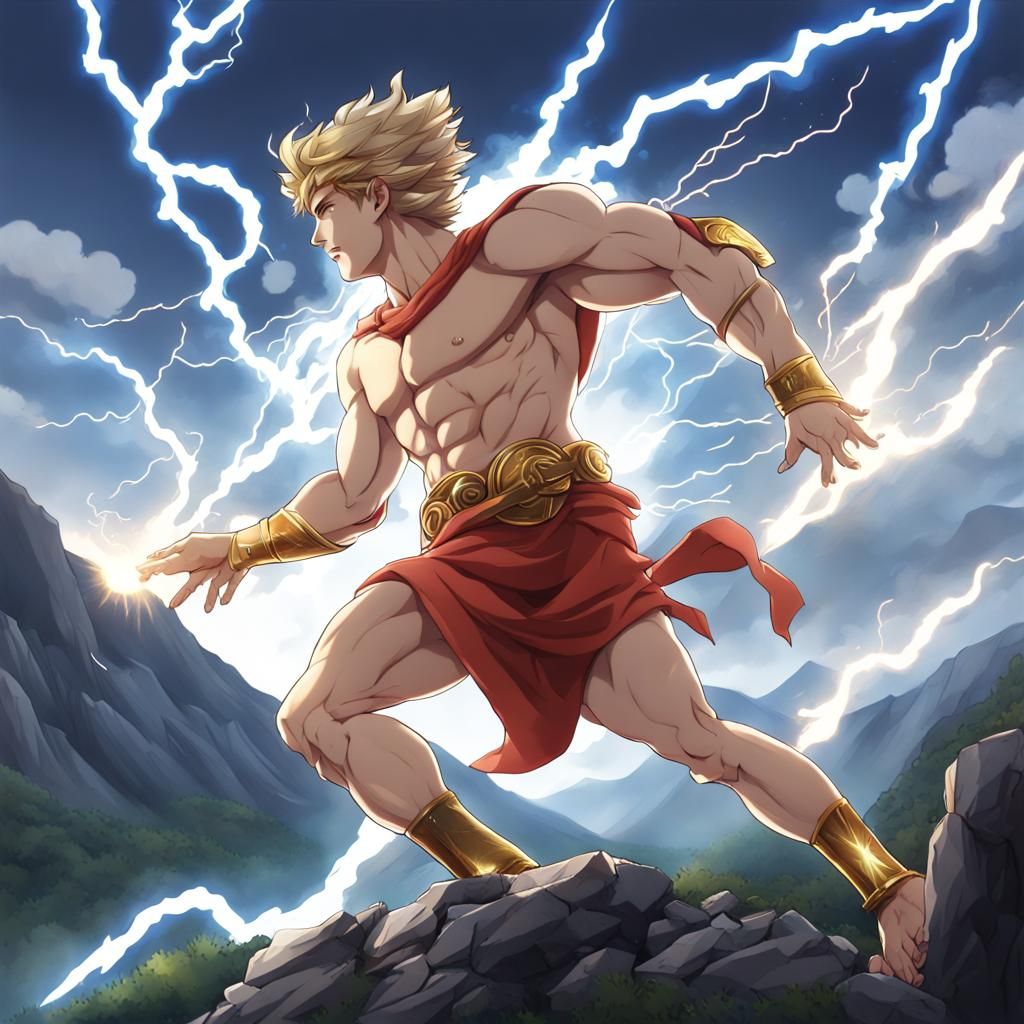Apollo Dodging Lightning in Anime Style