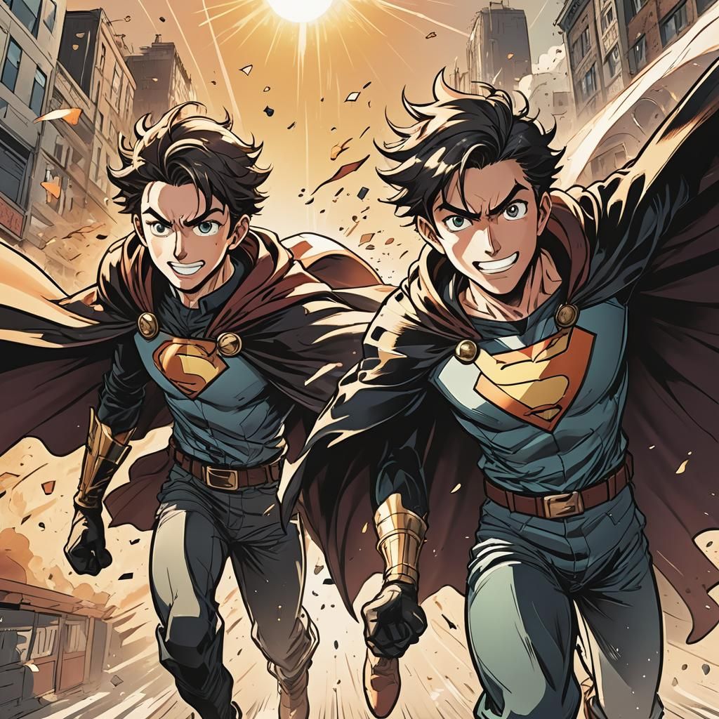 Dynamic Manga Style Brothers Dashing with Energy