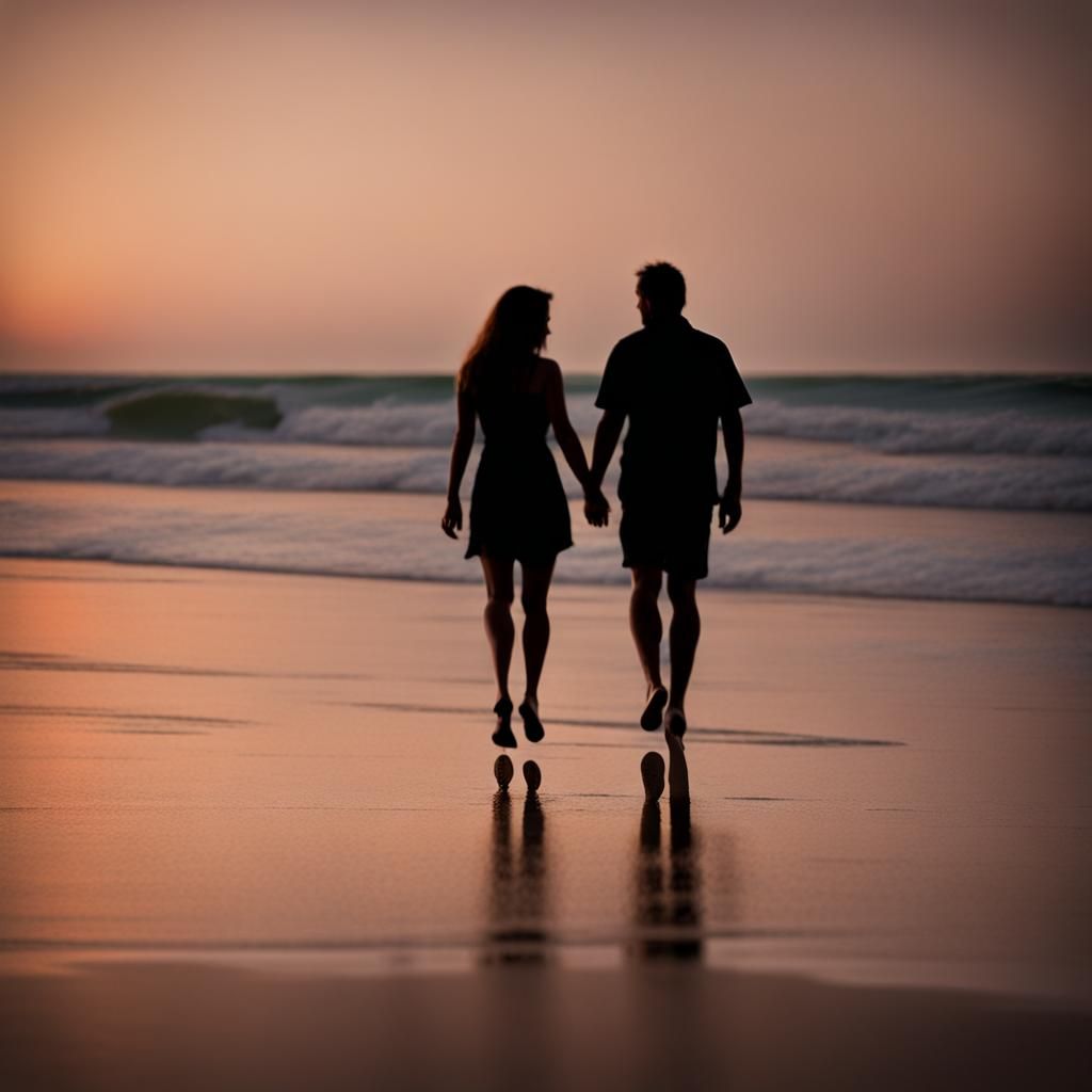 Couple Walking on Beach with Starfish and Palms