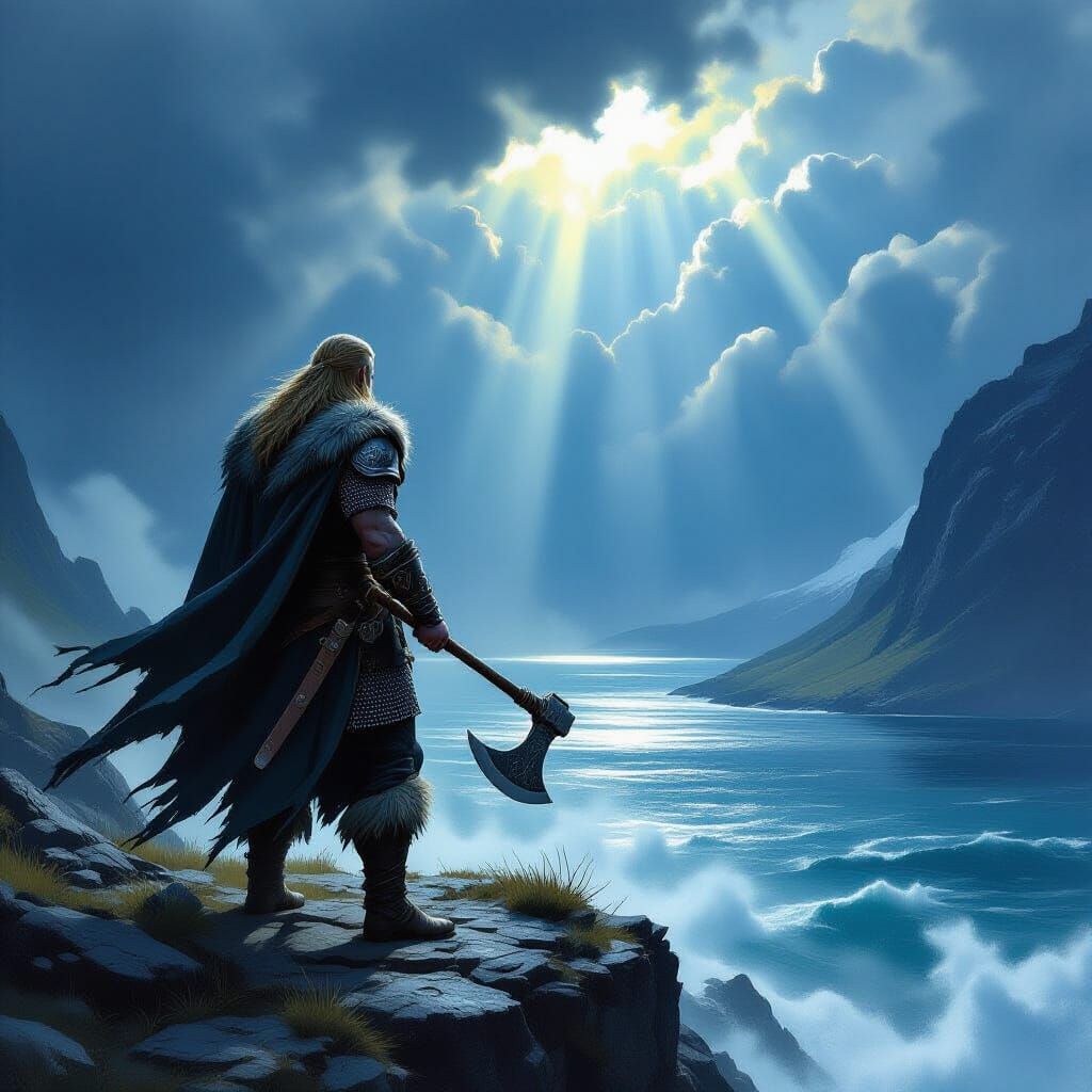 Viking Warrior Egil Skallagrimsson on Stormy Cliff