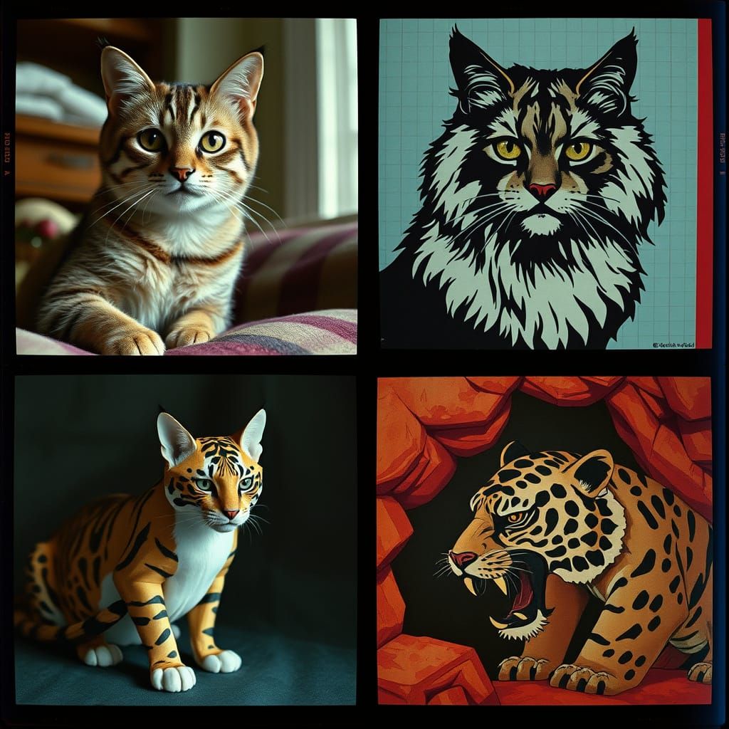Four Cats: Mixed Media in Pop Art and Film Styles