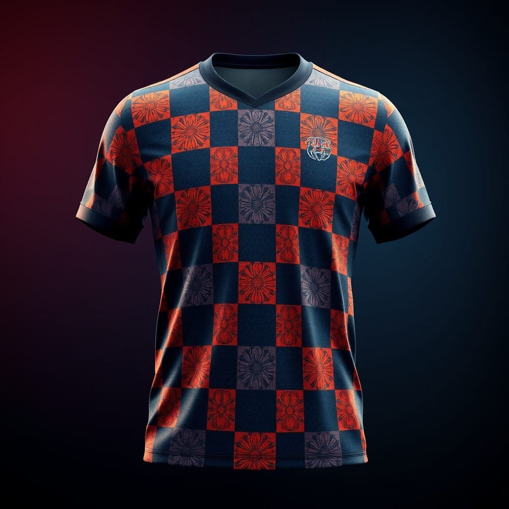 Vibrant Checkered Soccer Jersey in Unreal Engine 5 Style