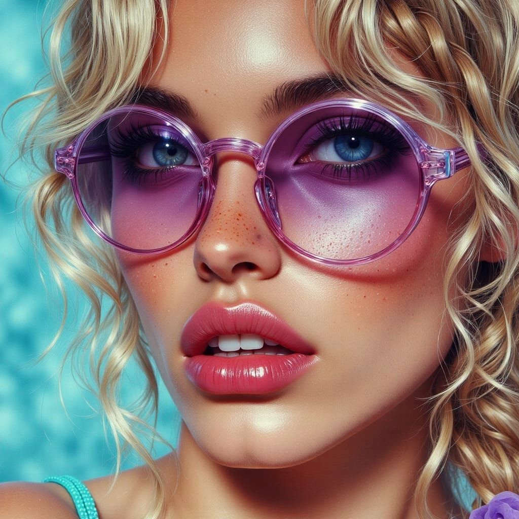 Sassy Woman Portrait with Braids in Dreamy Watercolor Style