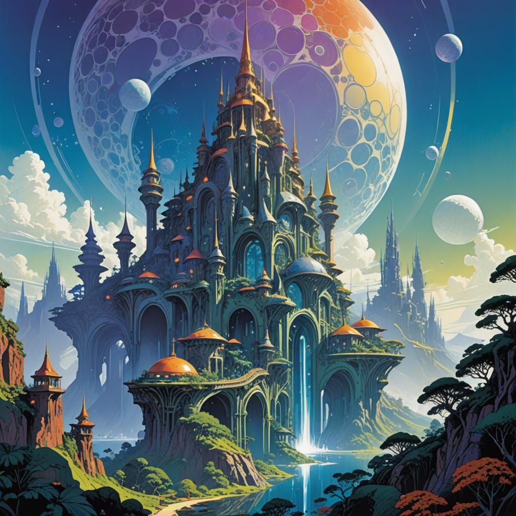 Utopian Cityscape of Arches and Spires in Aura Light