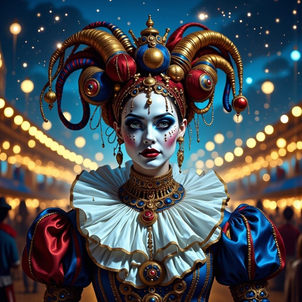 Glamorous Jester Portrait in Hyperrealistic Style