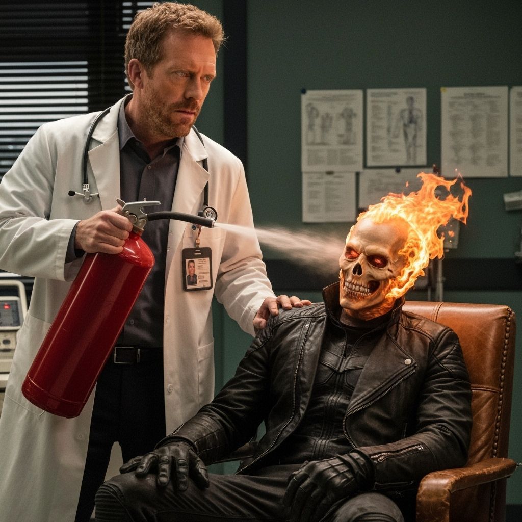 Doctor House Confronts Fiery Ghost Rider in Office