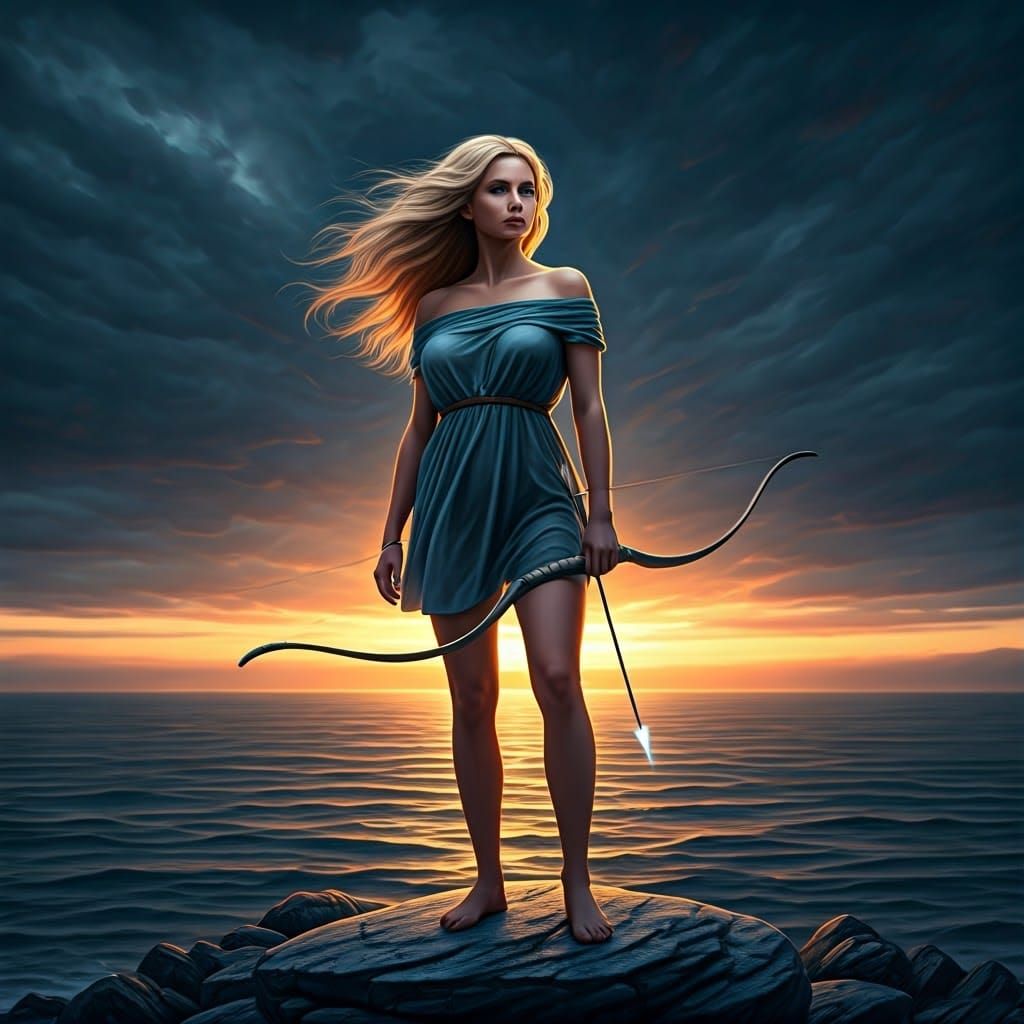 Sagittarius Woman with Bow in Fantasy Art Style
