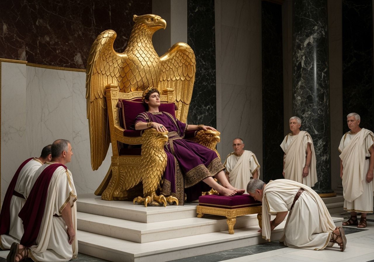 Emperor Nero on Eagle Throne in Lavish Palace