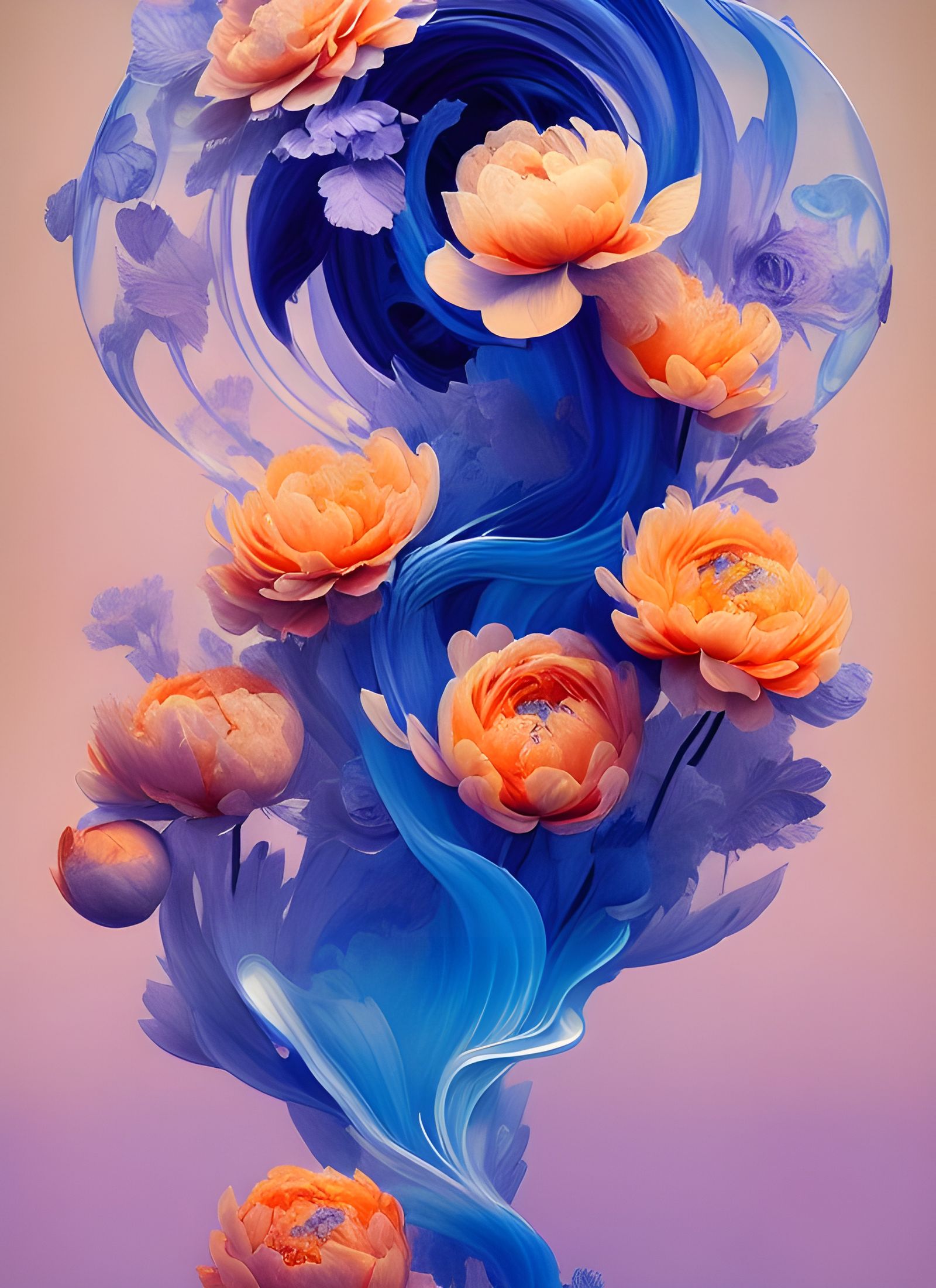 Floral Winds: Transparent Ink Poster Art