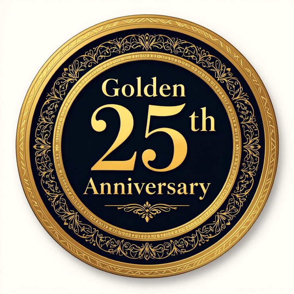Elegant Golden 25th Anniversary Logo in Round Frame