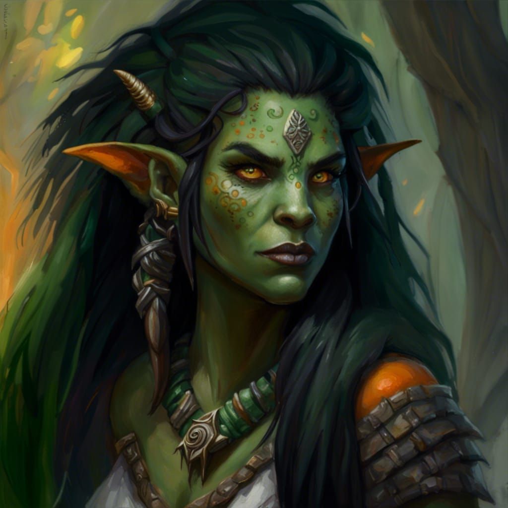 Fantasy Half-Orc Druid in Ethereal Style