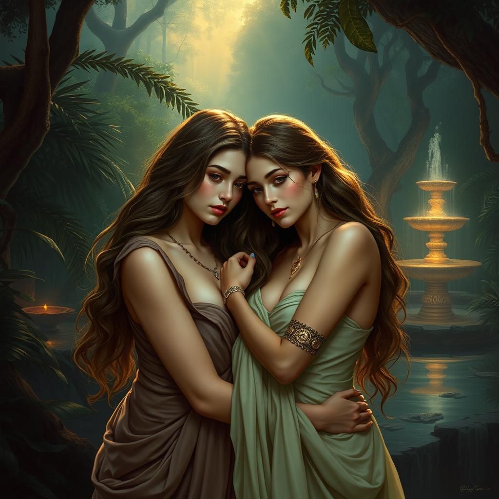 Ethereal Embrace: Lovers in Twilight Forest