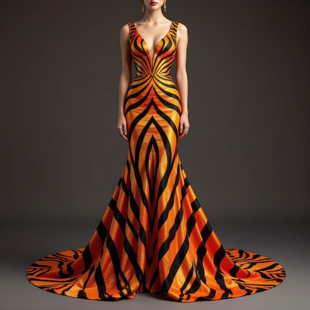 Tiger-Inspired Evening Gown in Art Deco Style