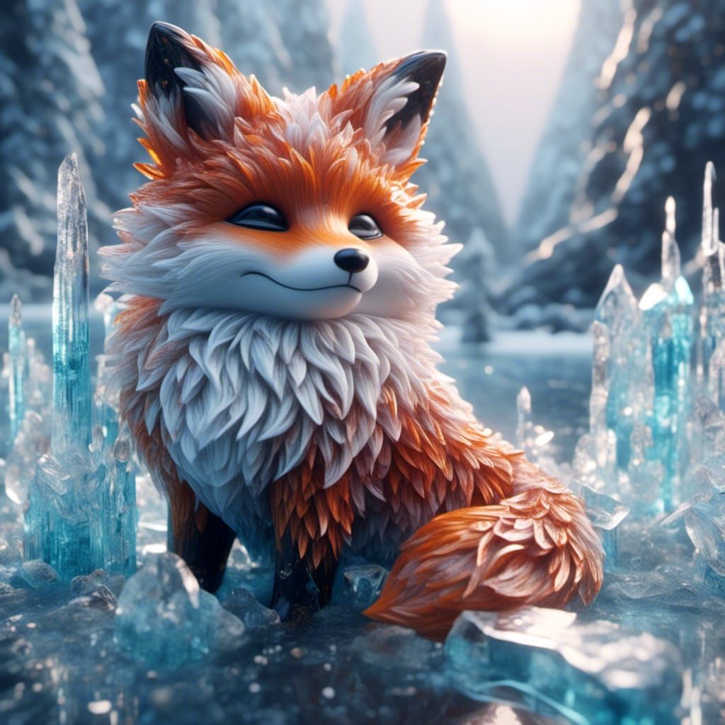 Fox Frozen Under Ice: Winter Fantasy Art