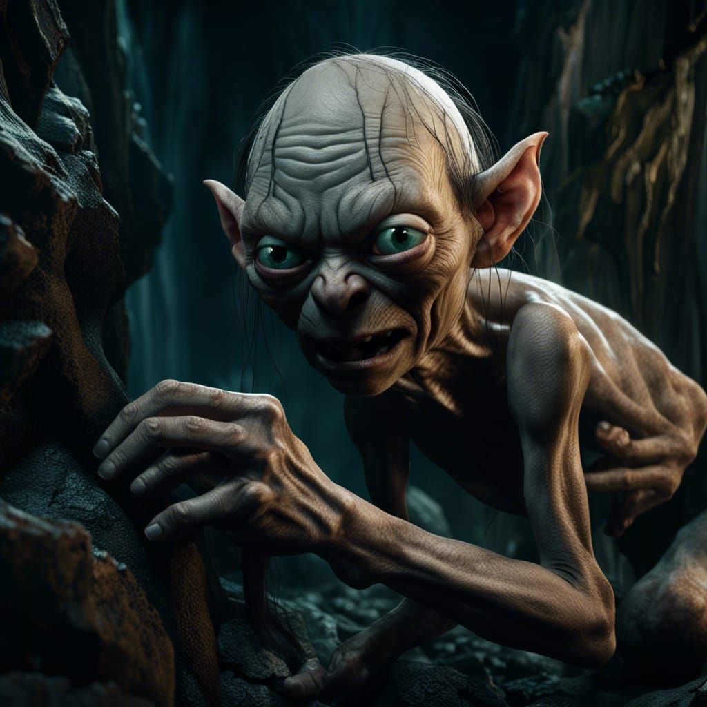 Gollum's Inner Turmoil: Detailed Matte Painting