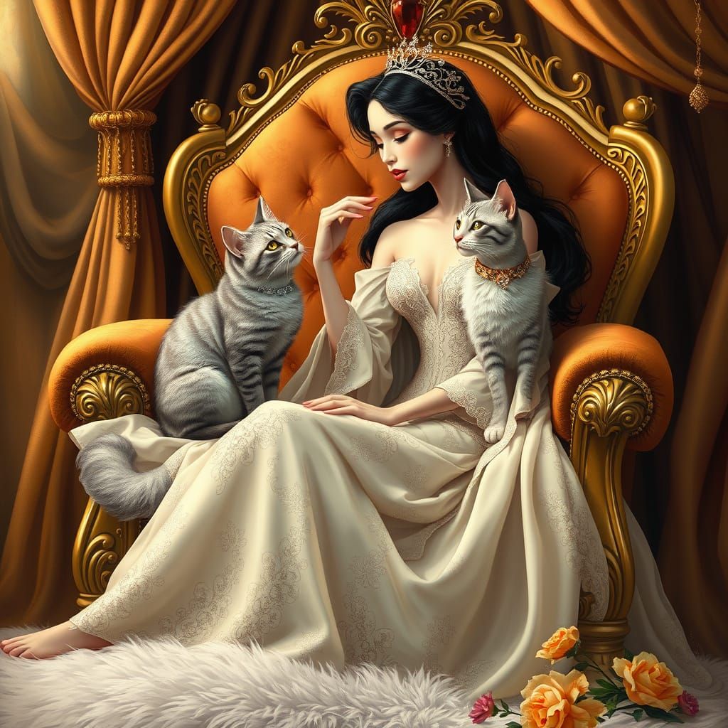 Royal Whispers: Elegant Princess Woman with Majestic Cat