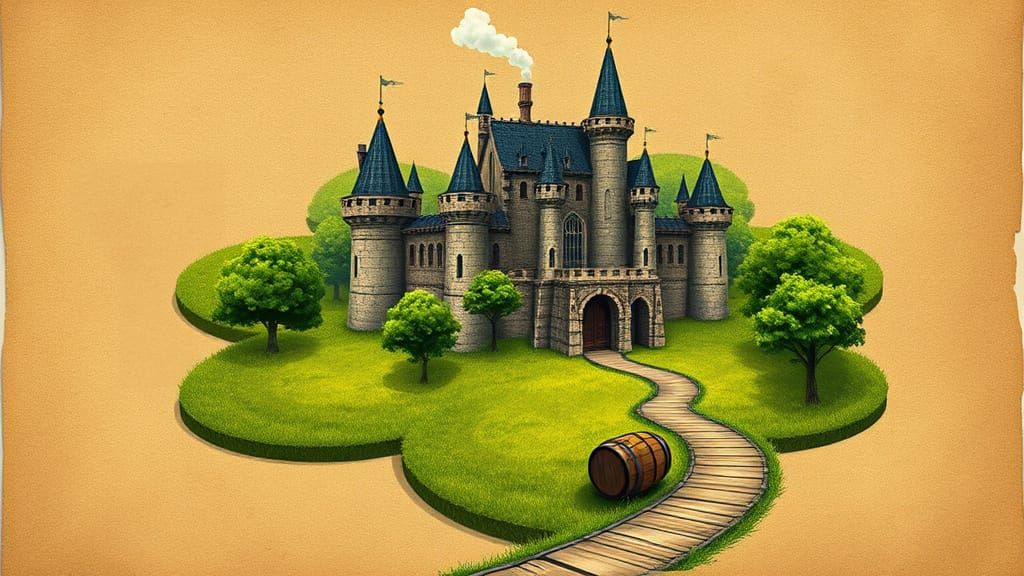 Fantasy Castle in Surreal Flower Landscape