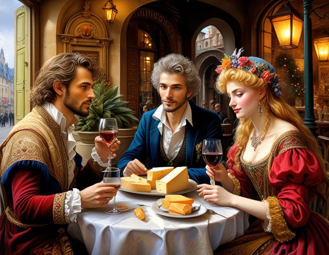 Three Handsome Frenchmen Enjoy a Charming Café Scene in the...