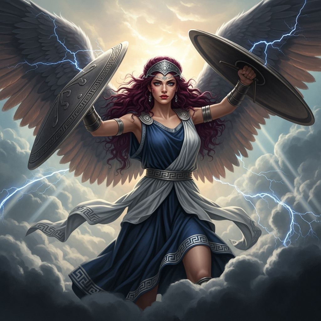 Winged Greek Goddess of Thunder in the Clouds
