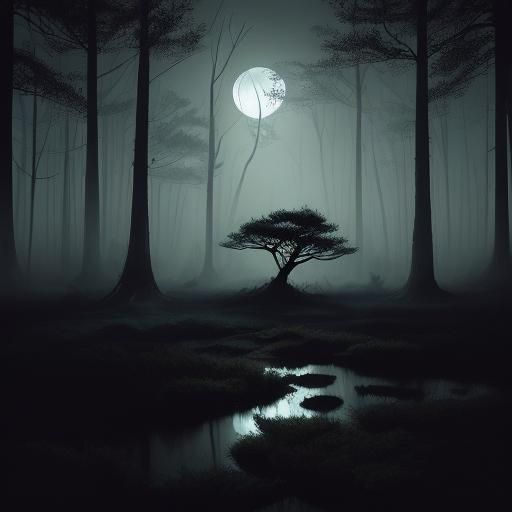 Samurai in Moonlit Forest: Ukiyo-e Style