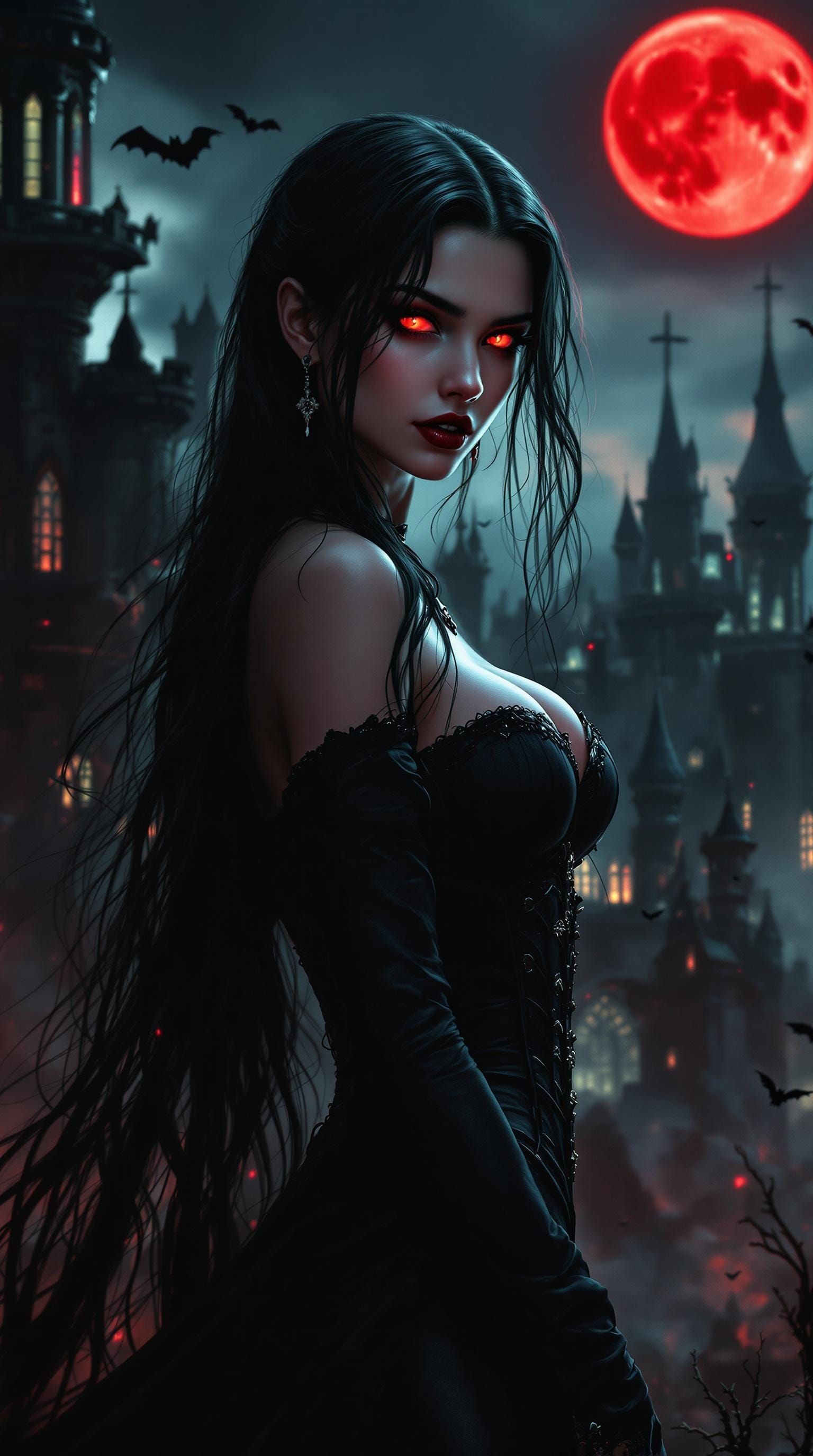Ethereal Vampire Maiden in Dark Castle Setting