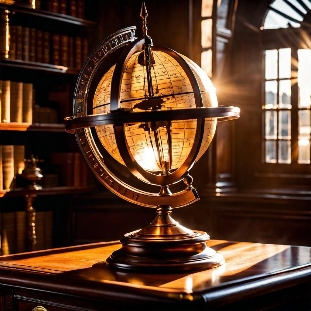 Golden Globe Radiating Light in Steampunk Style